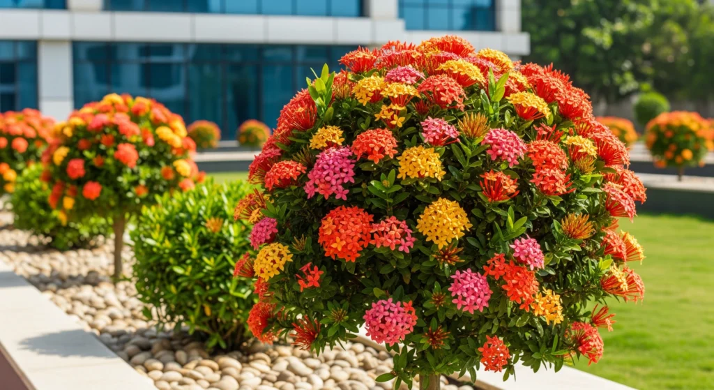 Top 10 Low-Maintenance Outdoor Plants for Indian Office Gardens - Ixora (Ixora coccinea)